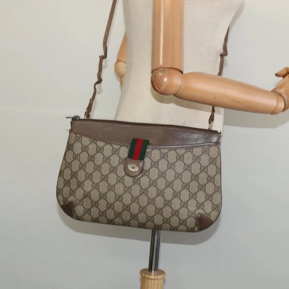 GUCCI GG Supreme Web Sherry Line Shoulder Bag PVC Beige 904 02 026 Auth bs27641 - Picture 3 of 16